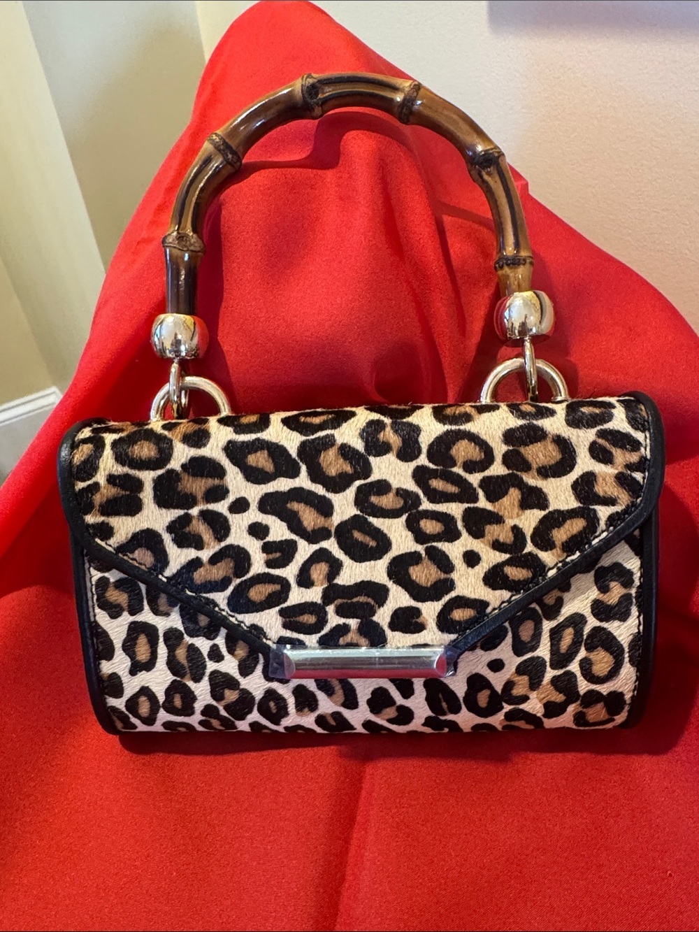Peggell NWOT leopard leather purse with bamboo handle from Palma de Majorca
